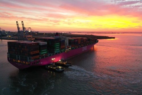Legacy One Brokers - Port of Mobile - Container Ship at sunset